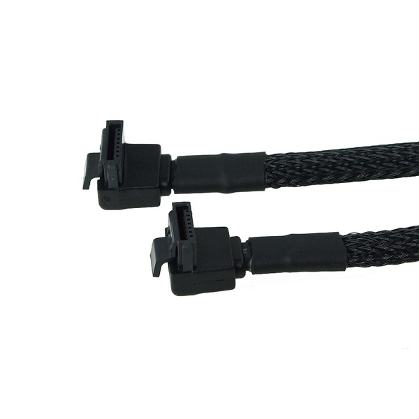 Phobya SATA 3.0 connection cable angled with safety latch 30cm - black sleeved