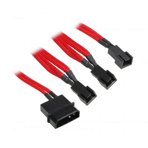 BitFenix Molex to 3x 3-pin adapter 20cm - sleeved red / black