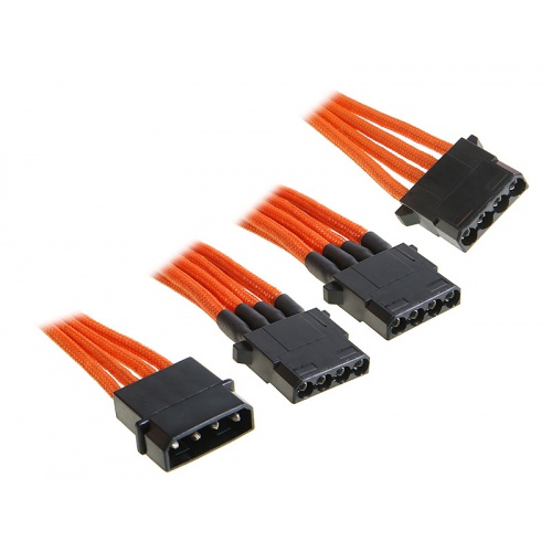 BitFenix 4-pin Molex to 3x Molex adapter 55cm - sleeved orange / black
