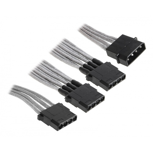 BitFenix 4-pin Molex to 3x Molex adapter 55cm - sleeved silver / black