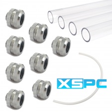 View Alternative product WCUK Spec XSPC 14mm PETG Hard Tube, Chrome Fittings and Cord Pack - Clear