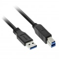Inline USB 3.0 cable, A to B, black - 2m