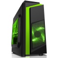 CiT F3 Black Micro-ATX Case With 12cm Green LED Fan and Green Stripe