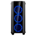 CiT Quantum Midi Tempered Glass Gaming Case 3 x Blue Dual Side LED Fans